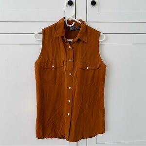 Sw8th Burnt Orange Silk Button Sleeveless Collar Shirt Size Medium